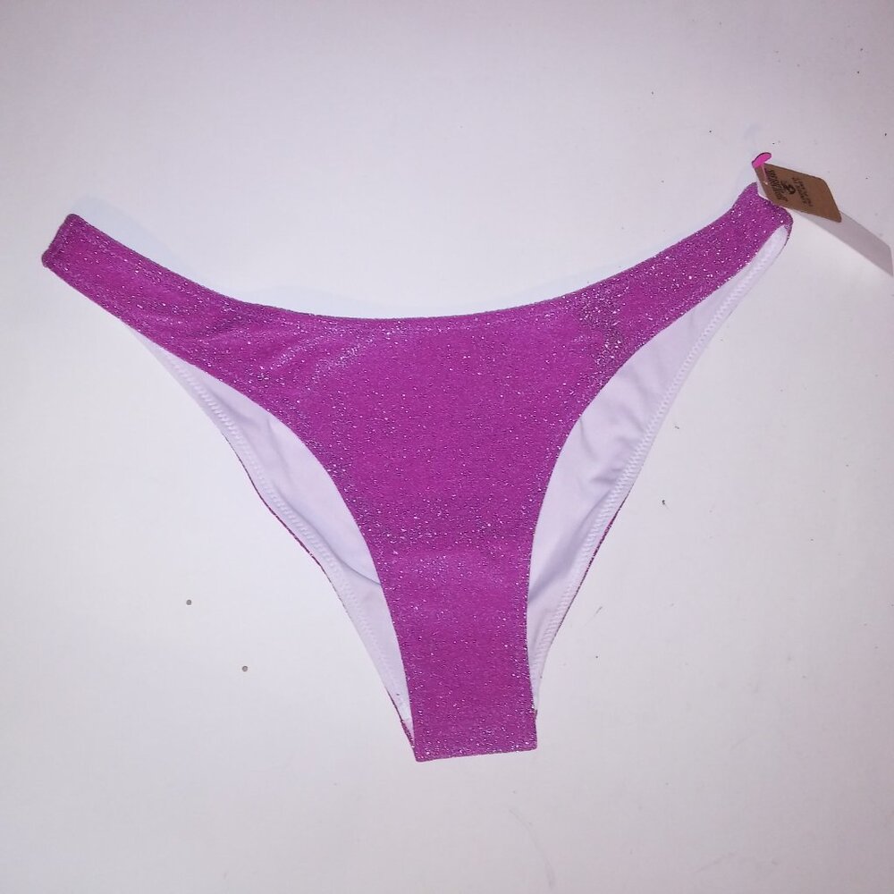 Victoria Secret PINK Swim Bikini Bottom Fuchsia Pink Silver Glitter Shimmer Braz - Picture 2 of 8